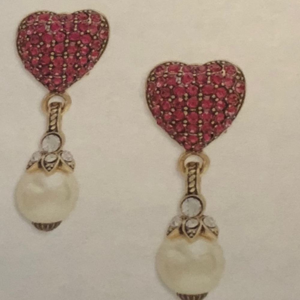 Heidi daus heart and pearl earrings - Picture 2 of 6